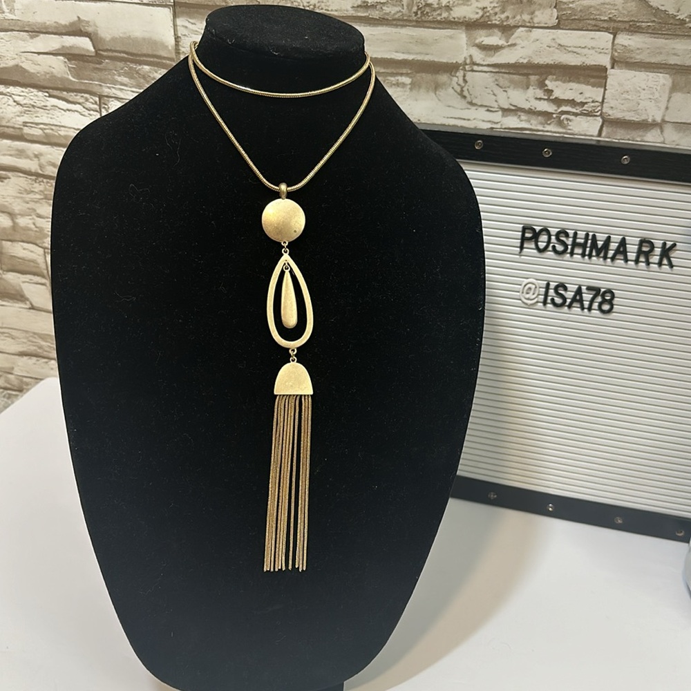ST. THOMAS Gold Tone Tassel Boho Long Necklace